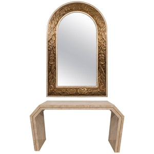 Post-Modern Arched Bronze Mirror with Maitland-Smith Marble Console (6720033751197)