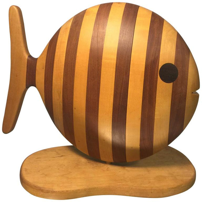 Richard Lutes Post-Modern Striped Fish Exotic Wood Jewelry Box or Sculpture