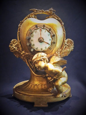 Max Blondat "L'amour non partage" Art Nouveau Gilt Bronze Timepiece Signed and Dated 1914 overall view (6719767445661)