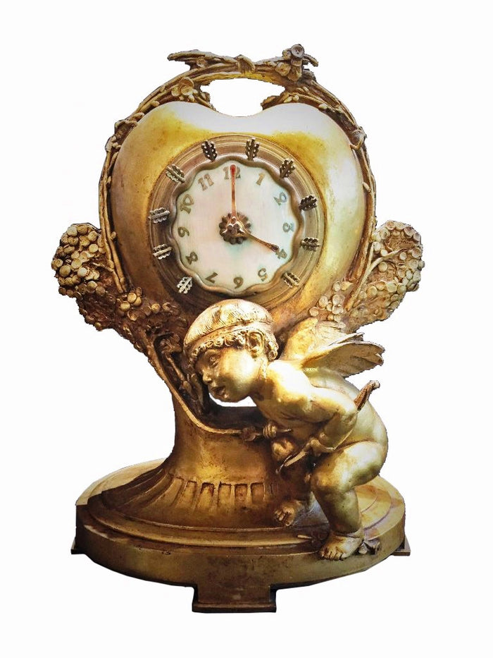Max Blondat "L'amour non partage" Art Nouveau Gilt Bronze Timepiece Signed and Dated 1914