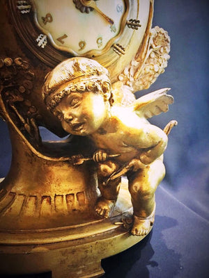 Max Blondat "L'amour non partage" Art Nouveau Gilt Bronze Timepiece Signed and Dated 1914 cupid detail (6719767445661)