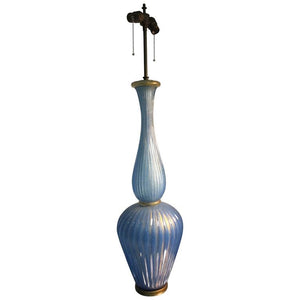 Barovier Italian Midc-Century Giant Blue Murano Glass Table Lamp with Gold Flakes (6720033849501)
