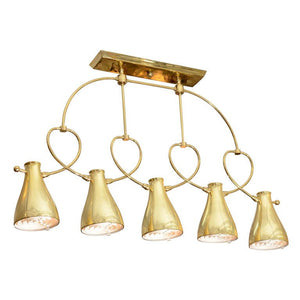 Modernist Brass Five-Light Chandelier with Circular Detailing (6719826952349)