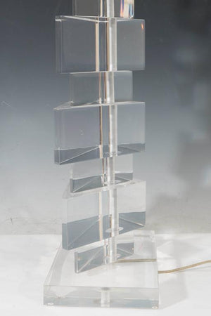 Vintage Pair of Stacked Triangular Lucite Blocks Table Lamps (6719639027869)