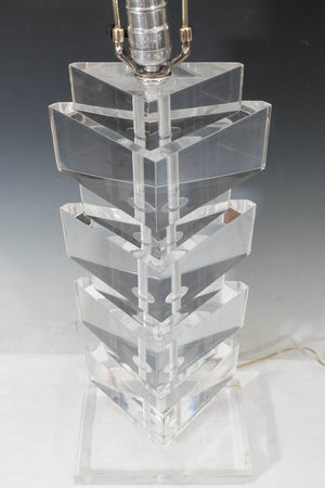 Vintage Pair of Stacked Triangular Lucite Blocks Table Lamps (6719639027869)