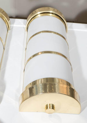 Frosted Acrylic and Brass Pair of Cylindrical Wall Sconces, Pair (6719598526621)