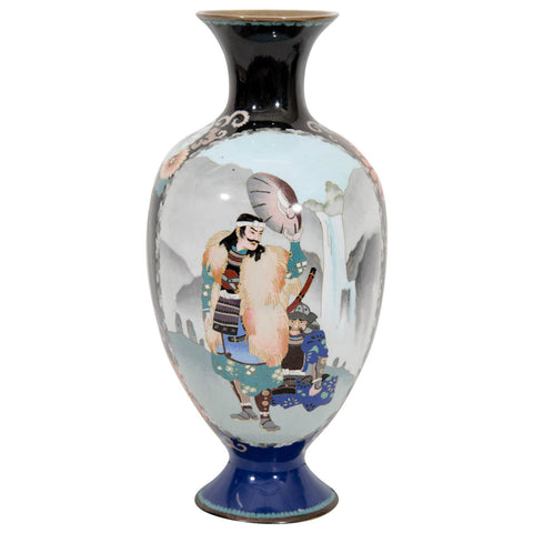 Japanese Meiji Period Cloisonne Vase Featuring Samurai