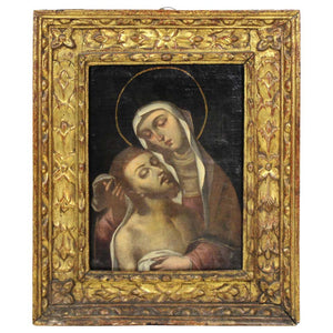 South American Baroque Quito School Old Master Pietà Oil Painting in Frame (6719996559517)