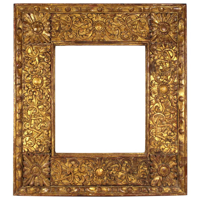 Spanish Colonial Baroque Giltwood Picture Frame with Heavy Carved Foliage