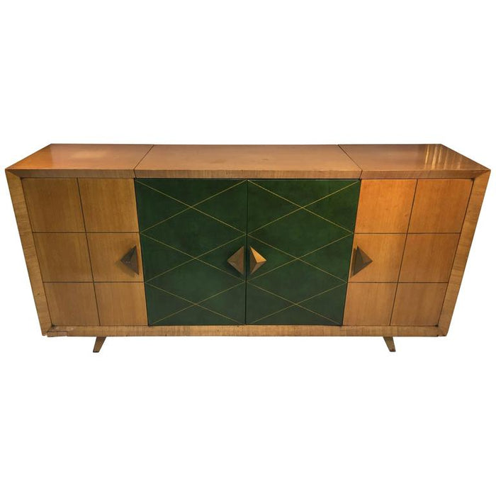 Tommi Parzinger Bar Cabinet with Green Leather