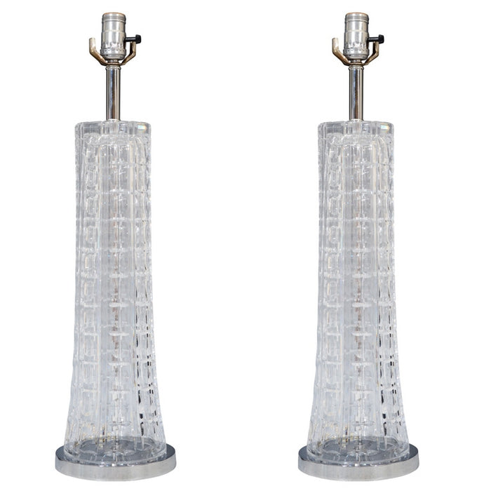 Modern 1970s Beveled Glass Lamps, Pair