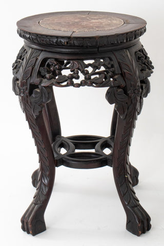 Chinese Marble Mounted Carved Side Table, 19th C.