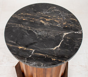 Nero Portoro Marble and Walnut End Table (8920558895411)