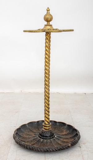 Edwardian Brass & Cast Iron Stick & Umbrella Stand (8920563024179)