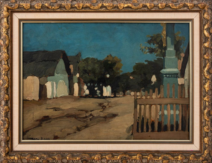 Janos Vaszary View of Town at Dusk Oil on Panel