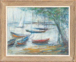 Illegibly Signed Sailboat Scene Oil on Canvas