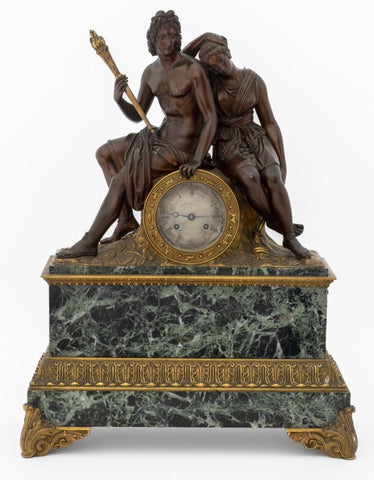 French Empire Bronze Marble Figural Clock, c. 1830