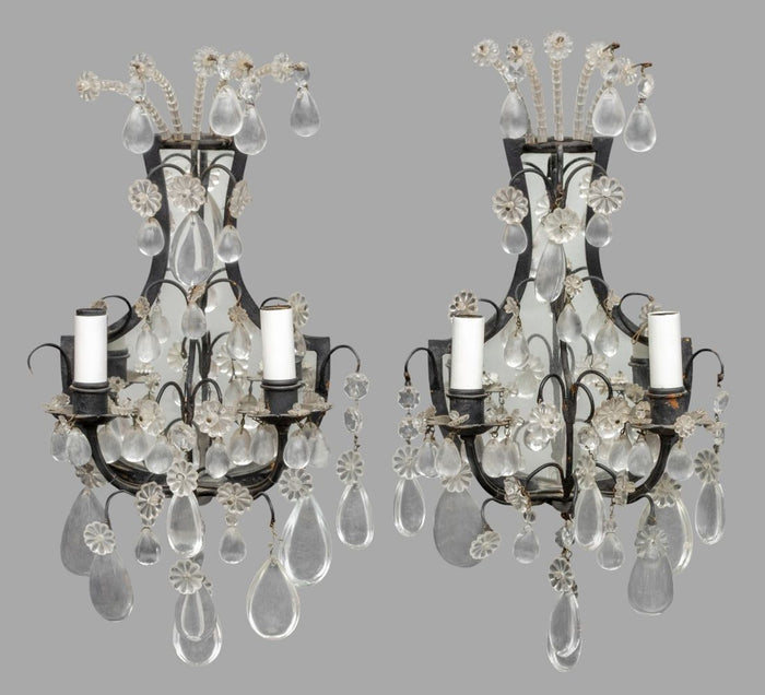 Louis XVI Style Crystal Patinated Metal Sconces, 2