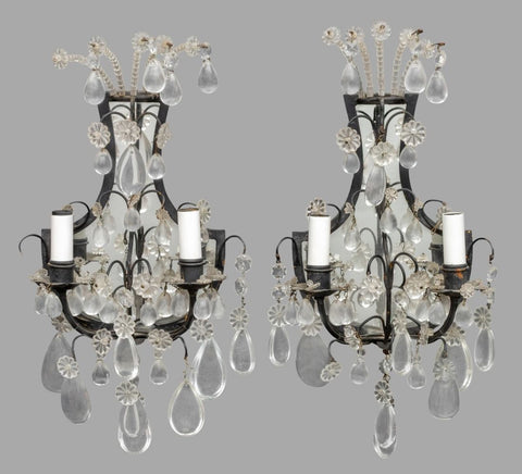Louis XVI Style Crystal Patinated Metal Sconces, 2