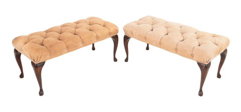Queen Anne Style Upholstered Benches, Pair