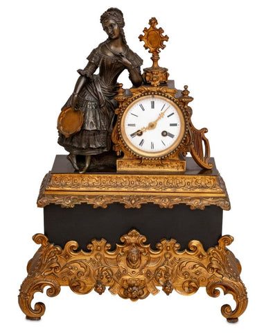 French Empire Patinated & Gilt Metal Figural Clock