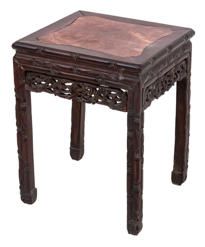 Chinese Carved Hardwood and Marble Pedestal Table