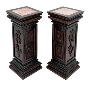 Victorian Style Mahogany & Marble Pedestals, Pair (9816554602803)