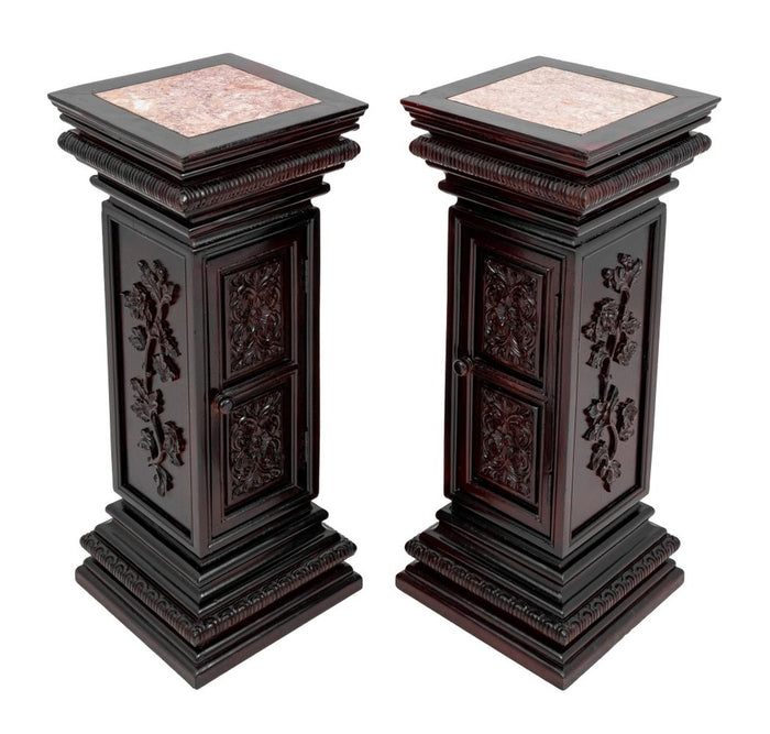 Victorian Style Mahogany & Marble Pedestals, Pair