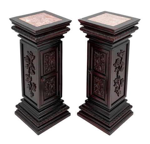 Victorian Style Mahogany & Marble Pedestals, Pair