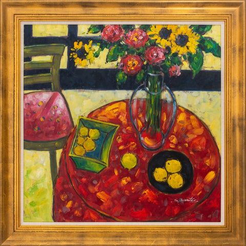S. Montey Still Life of Bouquet and Fruit Acrylic