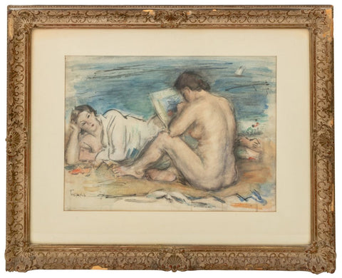 Josef Foshko Nude Figures on the Beach Watercolor