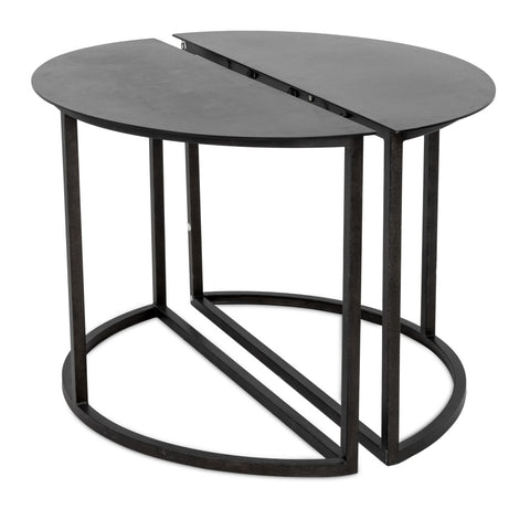 Minimalist Black Metal Demilune Tables, Pair