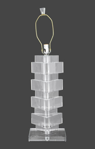Karl Springer Style Triangular Clear Acrylic Lamp