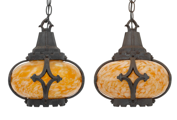 Gothic Revival Iron Molted Glass Hall Lanterns, 2