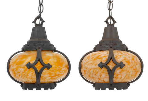 Gothic Revival Iron Molted Glass Hall Lanterns, 2