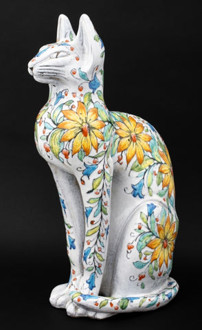 Italian Majolica Seated Cat Sculpture