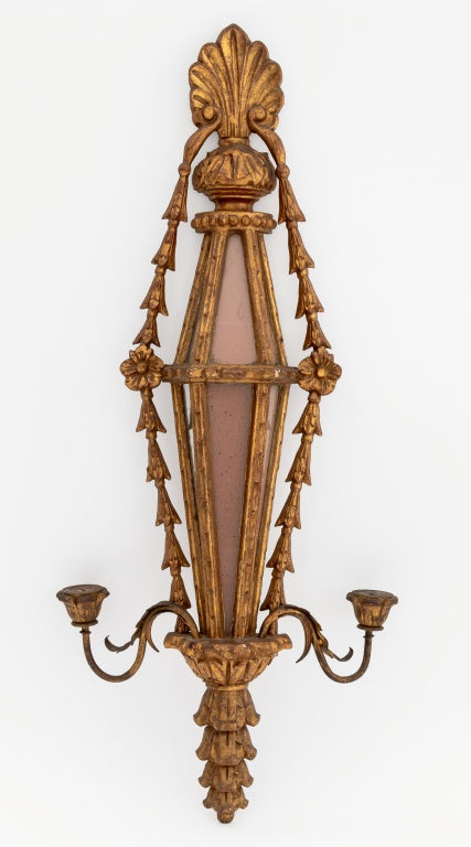 Neoclassical Style Giltwood Mirrored Wall Sconce