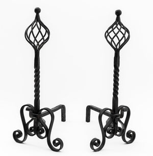 Gothic Revival Wrought Iron Andirons, Pair (9805599801651)