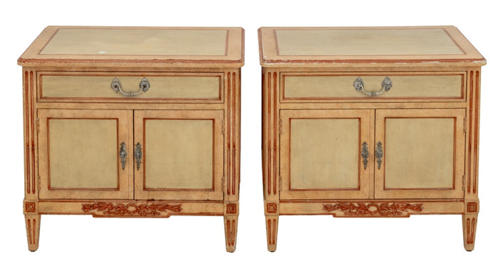 Baker Louis XVI Style Painted Bedside Cabinets, Pair
