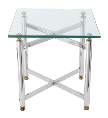 Modern Glass Top Chrome End Table