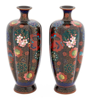 Japanese Cloisonne Lobed Vases, Pair (9883985772851)