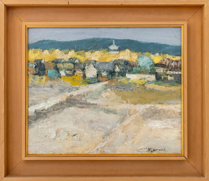 K. Emura Village Landscape Oil on Canvas, 1970