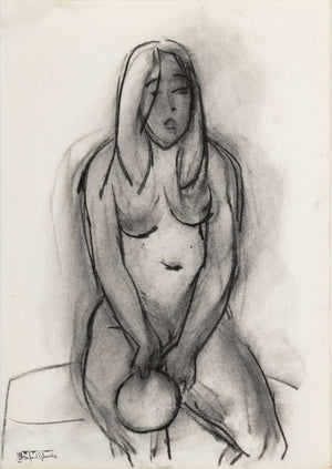 Manfred Schwartz Seated Nude Woman Charcoal (9769268216115)