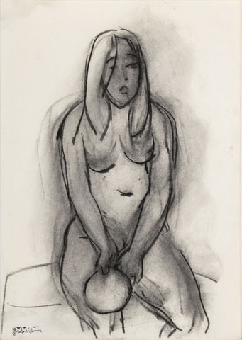 Manfred Schwartz Seated Nude Woman Charcoal