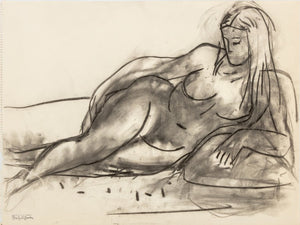 Manfred Schwartz Relining Female Nude Charcoal (9769273983283)