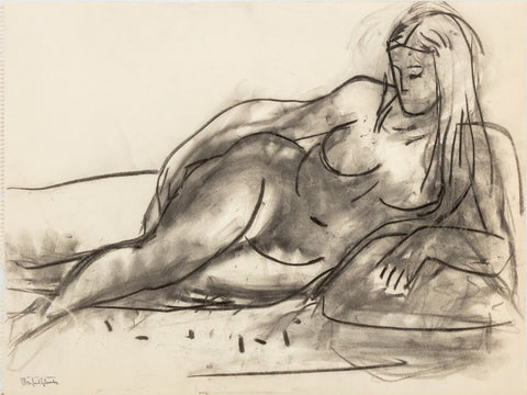Manfred Schwartz Relining Female Nude Charcoal