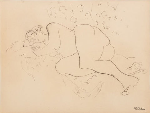 Manfred Schwartz Reclining Nude Woman Charcoal