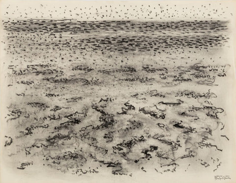 Manfred Schwartz Beach Seascape Charcoal on Paper