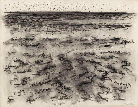 Manfred Schwartz Beach Seascape Charcoal on Paper