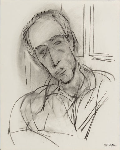 Manfred Schwartz Portrait of Man Charcoal on Paper